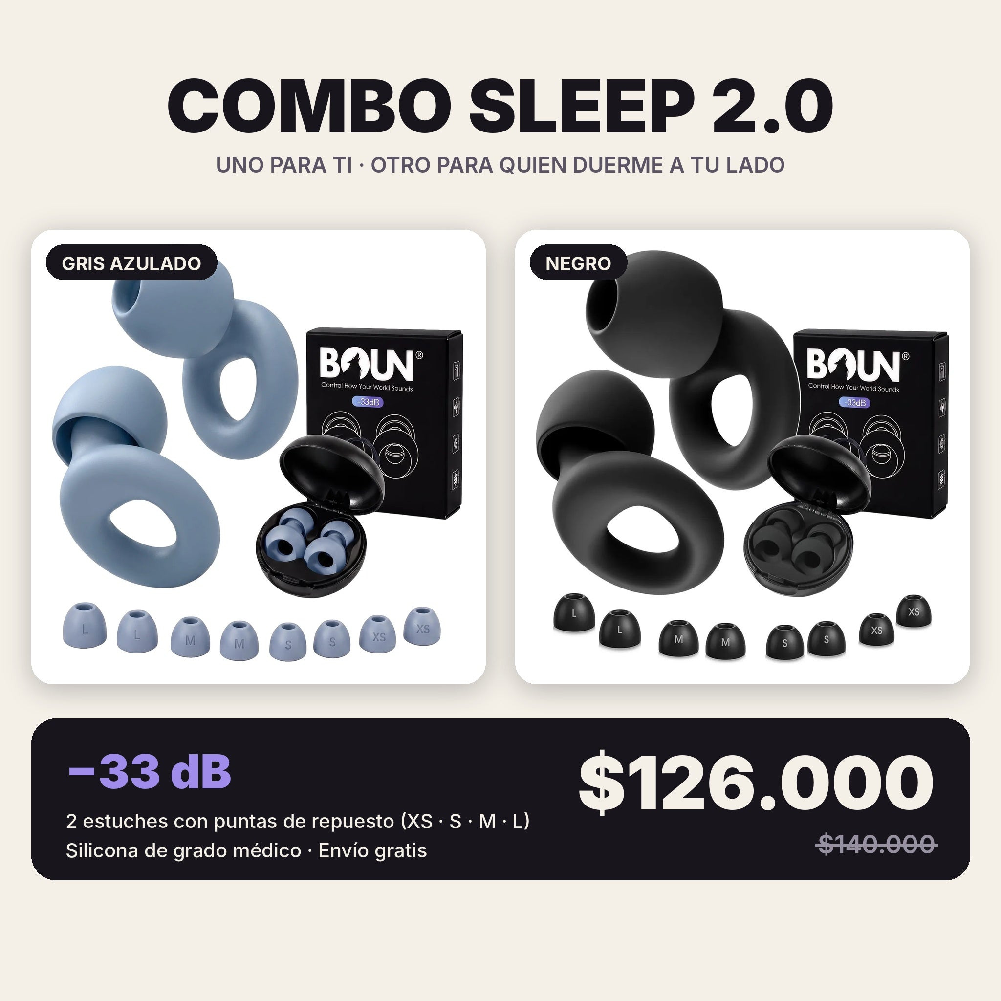 Combo Sleep 2.0 BOUN · Gris Azulado + Negro